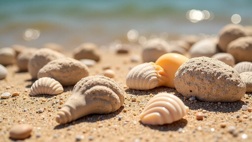 Fósiles y minerales en playa costera