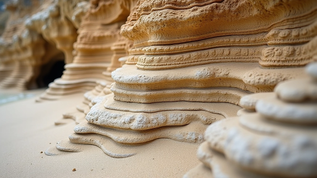 Primer plano de roca caliza con vetas de diferentes colores y texturas erosionadas naturalmente