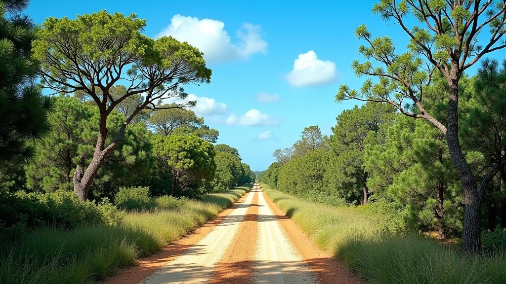 Sendero arbolado del Bosque Seco de Guánica con vegetación nativa y cielo azul